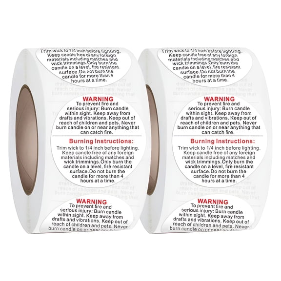 CCOCC 2026 New Candle Warning Labels Stickers Tearproof Waterproof Scratchproof Perfect Size Fire Safety Big Text Soy Wax Making Supplies Package Jars Tins Containers 1-Inch