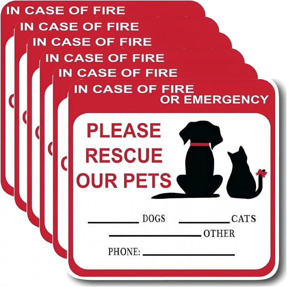 CCOCC 2026 New in Case of Fire Or Emergency Please Rescue Our Pets Stickers Pet Alert Safety Stickers,5X4 Inch Pet Fire Rescue Signs for Car and Home Windows 6Pcs