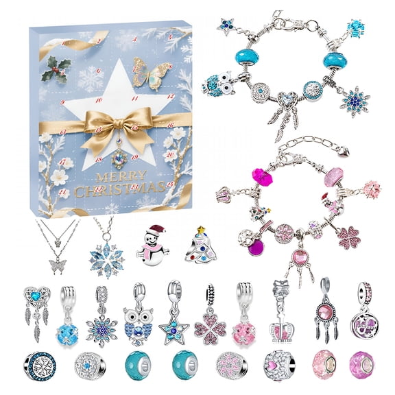 CCOCC 2026 New Christmas Advent Calendar Bracelet for Teen Girls,24 Days Christmas Countdown Calendar with 2 Diy Jewelry Bracelets and 22 Charms Making Kit for Kids,Teens,Women