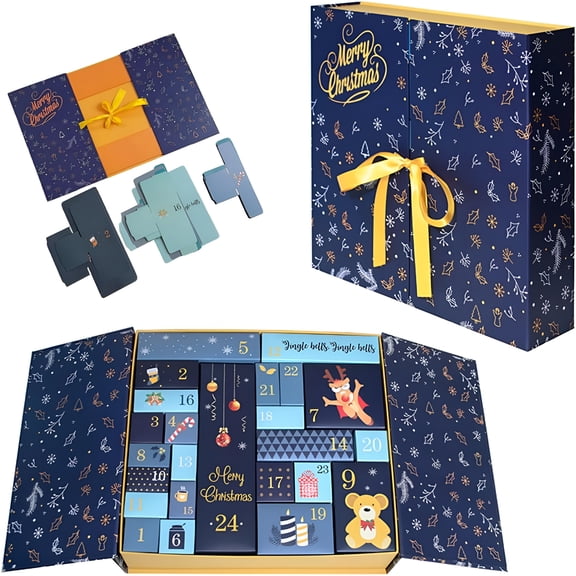 CCOCC 2026 New Christmas Boxes Empty Advent Calendar to Fill Yourself 24 Days Countdown Calendar Packaging Empty Boxes Fillable Countdown Advent Calendars Surprise Gift Box Diy Gifts(Blue)