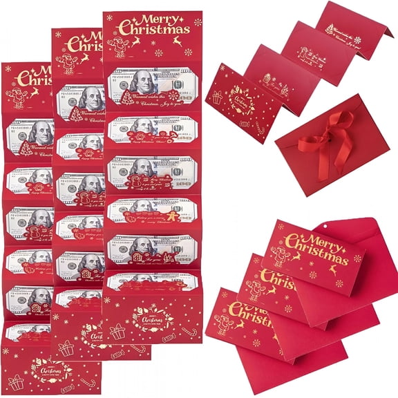 CCOCC 2026 New Christmas Cash Gift Envelopes-Creative Xmas Money Holders with 6/10 Slots,3D Pop-Up Surprise Envelopes with Clip&Ribbon for Holiday Gifting