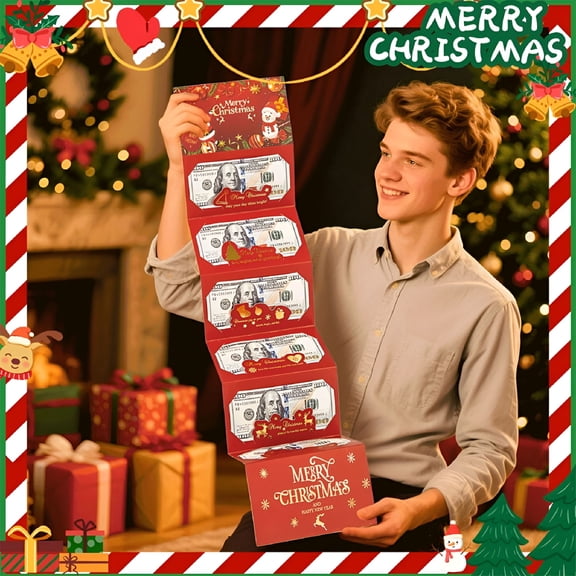 CCOCC 2026 New Christmas Cash Money Holder Envelope 6-Bill Slots Snowman Print,Includes Gift Note&Matching Envelope,Holiday Card Box for Family&Friends Christmas Money Holders for Cash