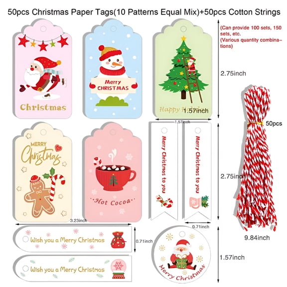 CCOCC 2026 New Christmas Gift Tags 50 Count with String for Diy Xmas Present Wrap and Label Package Name Card for Gift Wrapping,Holiday Presents,Christmas Gifting,Party Favors,Seasonal Packaging.