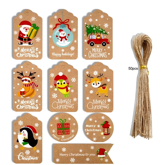 CCOCC 2026 New Christmas Gift Tags 50 Count with String for Diy Xmas Present Wrap and Label Package Name Card Gift Tags with String Attached