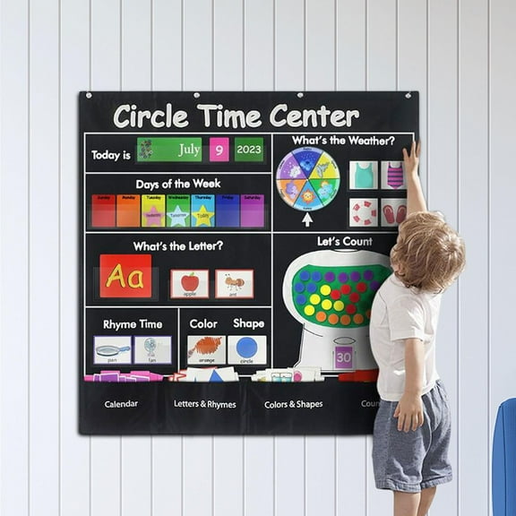 CCOCC 2026 New Circle Time Center Pocket Chart with 217 Cards,Polyester,40.16 X 39.37 In,Multicolor for Classroom, Homeschool, Preschool, Daycare, Learning Center, Activity Center
