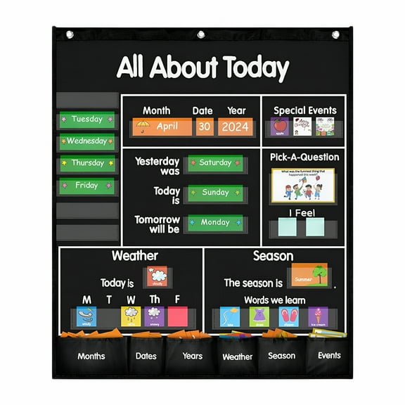 CCOCC 2026 New Classroom Daily Activities Chart Center Classroom Monthly Chart Weather and Calendar Pocket Chart for Teaching Supplies for School,Home,Daycare,Classroom,Learning Kids