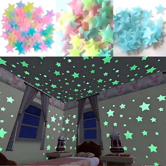CCOCC 2026 New Colorful Glow in the Dark Luminous Stars Plastic Wall Sticker for Bedroom,Kids Room,Ceiling Glow in the Dark Ceiling Stickers