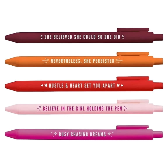 CCOCC 2026 New Colorful Inspirational Quote Pens,Medium Point for Writing,Female Power Theme with Unique Copywriting,Plastic Material for Daily Use,Motivational Gift for Youngster,Set of 5 Pens
