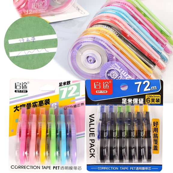 CCOCC 2026 New Correction Tape 6 Pack White Out Correction Tape Dispenser Easy to Use Applicator for Instant Corrections Study Supplies and Products 6 Colors