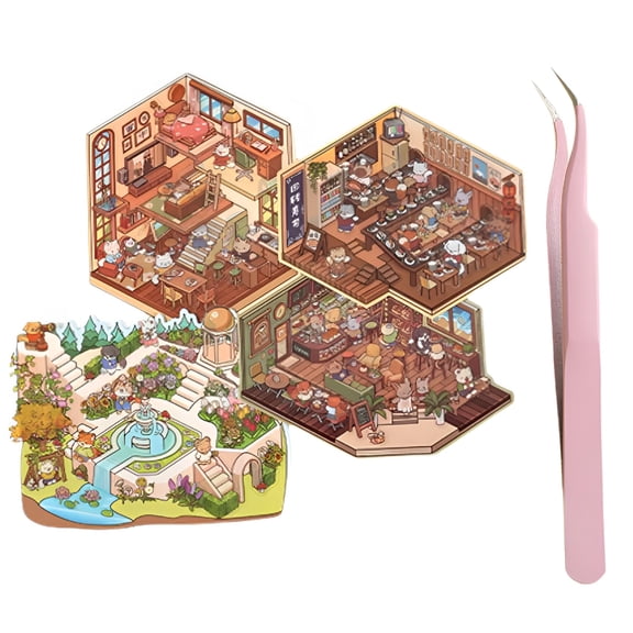 CCOCC 2026 New Diy 3D House Stickers,3D House Stickers,Isometric Room Stickers,3D Miniature Scene Stickers,Diy 3D Sticker Scene,Cartoon Sticker Scenes for Kids Adults