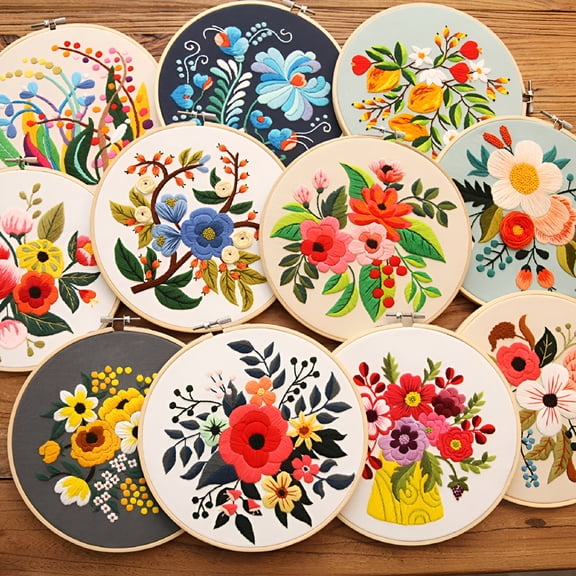 CCOCC 2026 New Diy Embroidery Kit Floral Patterns Embroidery Needlework Set Cross Stitch Kits for Beginners Craft Lover for Pillow,Wall Art,Bag,Clothing
