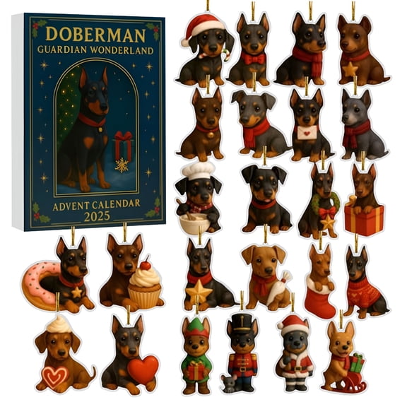 CCOCC 2026 New Doberman Guardian Wonderland Advent Calendar ,24 Days Advent Calendar with Blind Box 24 Doberman Collectible Ornaments Countdown Gift Blind Box Countdown Set with Collectibles