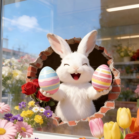 CCOCC 2026 New Easter Bunny Decal-Ripped 3D Effect Sticker,Easter Wall Decals,Waterproof Self-Adhesive,For Window Toilet Seat Home School Office Spring Easter Party Decoration 2 Sheet