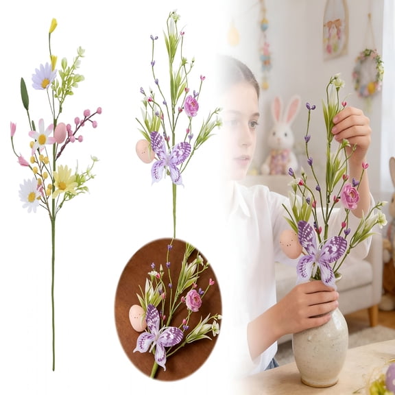 CCOCC 2026 New Easter Butterfly Egg Tree Branches Easter Spring Decor 14In Artificial Egg Flower Sprays,Spring Twigs for Vase Table Centerpieces & Home Party Decor (Rl 2 Pcs)
