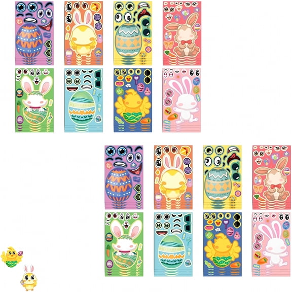 CCOCC 2026 New Easter Diy Make-A-Face Stickers,16 Sheets of Waterproof Reusable Stickers with Bunny, Egg Designs,Creative Activity,Easter Crafts for Kids