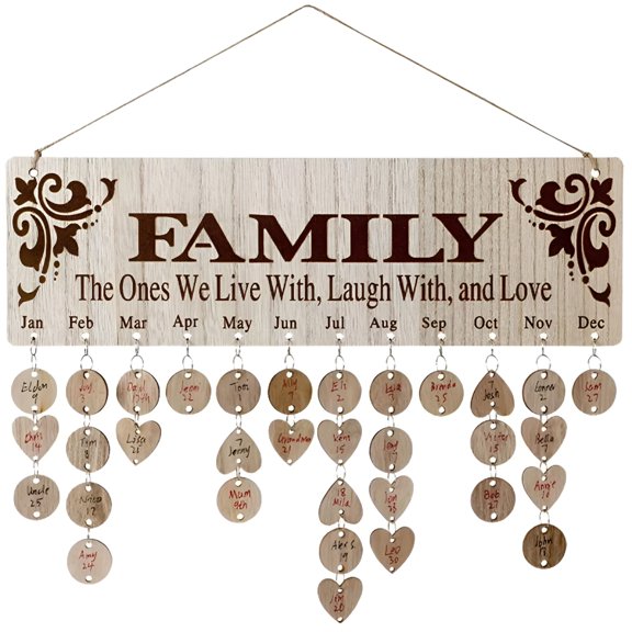 CCOCC 2026 New Family Birthday Board Wall Hanging-Family Birthday Calendar with Tags Gifts for Mother Grandma Mother Parents Wooden Family Calendar Birthday Reminder Calendar As Birthday Gifts