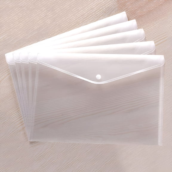 CCOCC 2026 New File Folder Pockets File Jacket Plastic Envelope Flat Document Letter Organizer with Snap Button Closure A4 Letter Size (Pack of 5,Transparent)