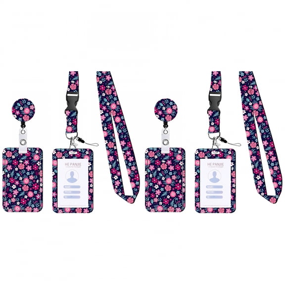 CCOCC 2026 New Flower Plastic Name Tags Badge Id Card Holders with Lanyards Personalized Teacher Lanyards for Id Badges Women Nurse Work Letter Name Tag Floral Card Holder Gifts,2Pcs Purple