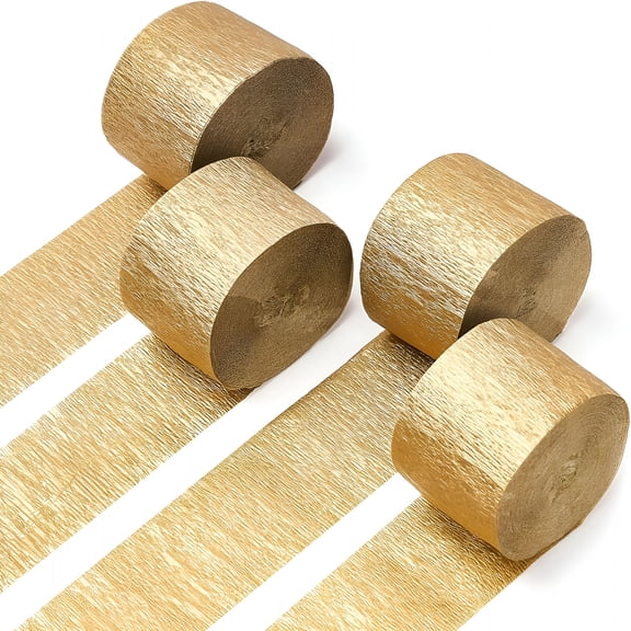 CCOCC 2026 New Gold Crepe Paper Streamers 4Pcs 328Ft Pack of Gold Crepe Paper for Wedding Birthday Baby Shower Engagement Anniversary New Year Eve Graduation Party Decorations(1.8 Inchx82 Ft/Roll)