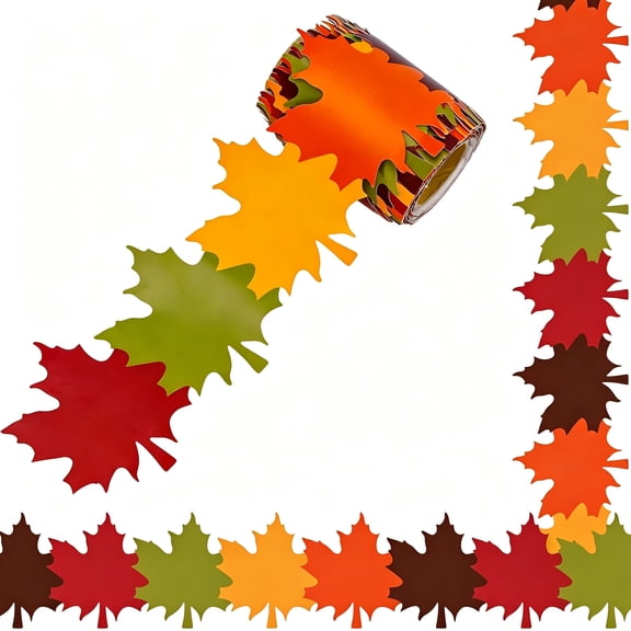 CCOCC 2026 New Halloween 32.8Ft Fall Bulletin Board Borders Maple Shape Die Cut Bulletin Board Strips Colorful Autumn Rolled Bulletin Board Trim for Fall Classroom Decor