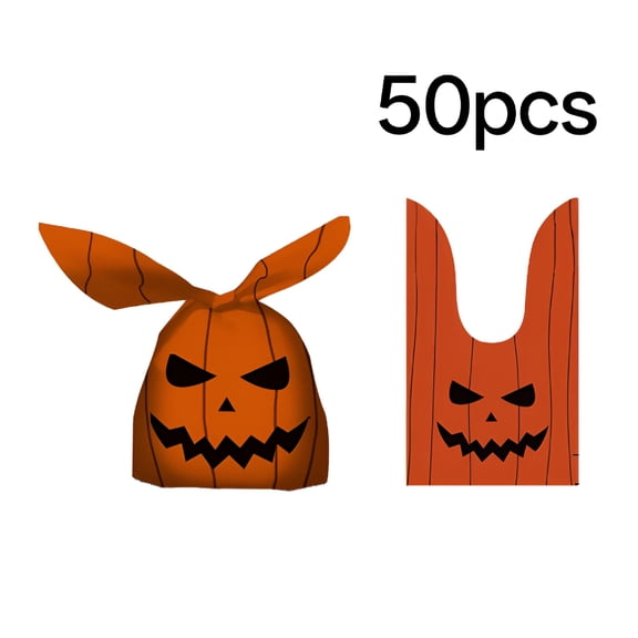 CCOCC 2026 New Halloween Treat Bags 50 Pcs,Small Halloween Goodie Bags Candy Bags Bulk,Plastic Halloween Bags for Trick Or Treat,Party Favor,Popcorn,Snack and Cookie with Pumpkin,Ghost