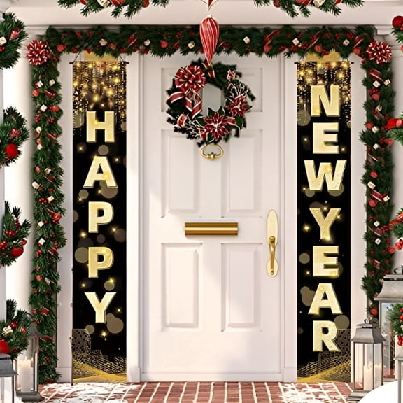 CCOCC 2026 New Happy New Year Banner,72 X 12 Inch Large Front Door Porch Sign Hanging Banner Decorations New Years Eve Party Supplies 2026,Happy 2026 Decorations for Outdoor Indoor Home Wall