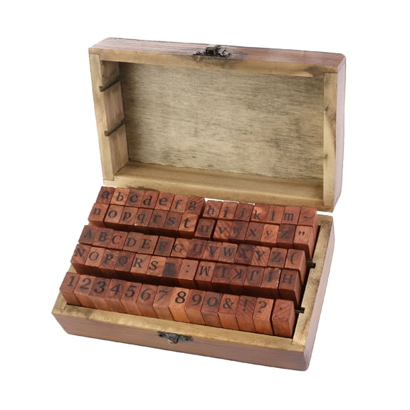 CCOCC 70 Pcs Vintage Rubber Stamp Set with Wooden Box, Mini Alphabet & Number Ink Pad Kit for Scrapbooking, Card Making & Journaling