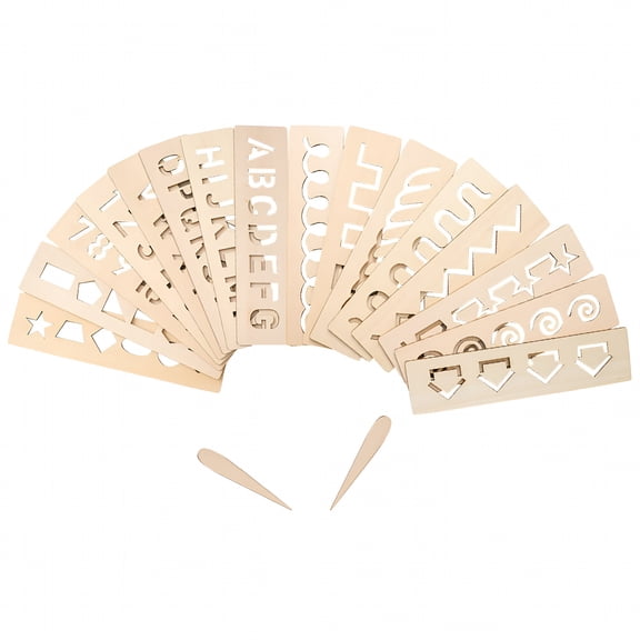 CCOCC 2026 New Kids Learning Wood Stencil Template: 16Pcs Wooden Letters Numbers Shapes Handwriting Stencil Set Stencils for Tracing