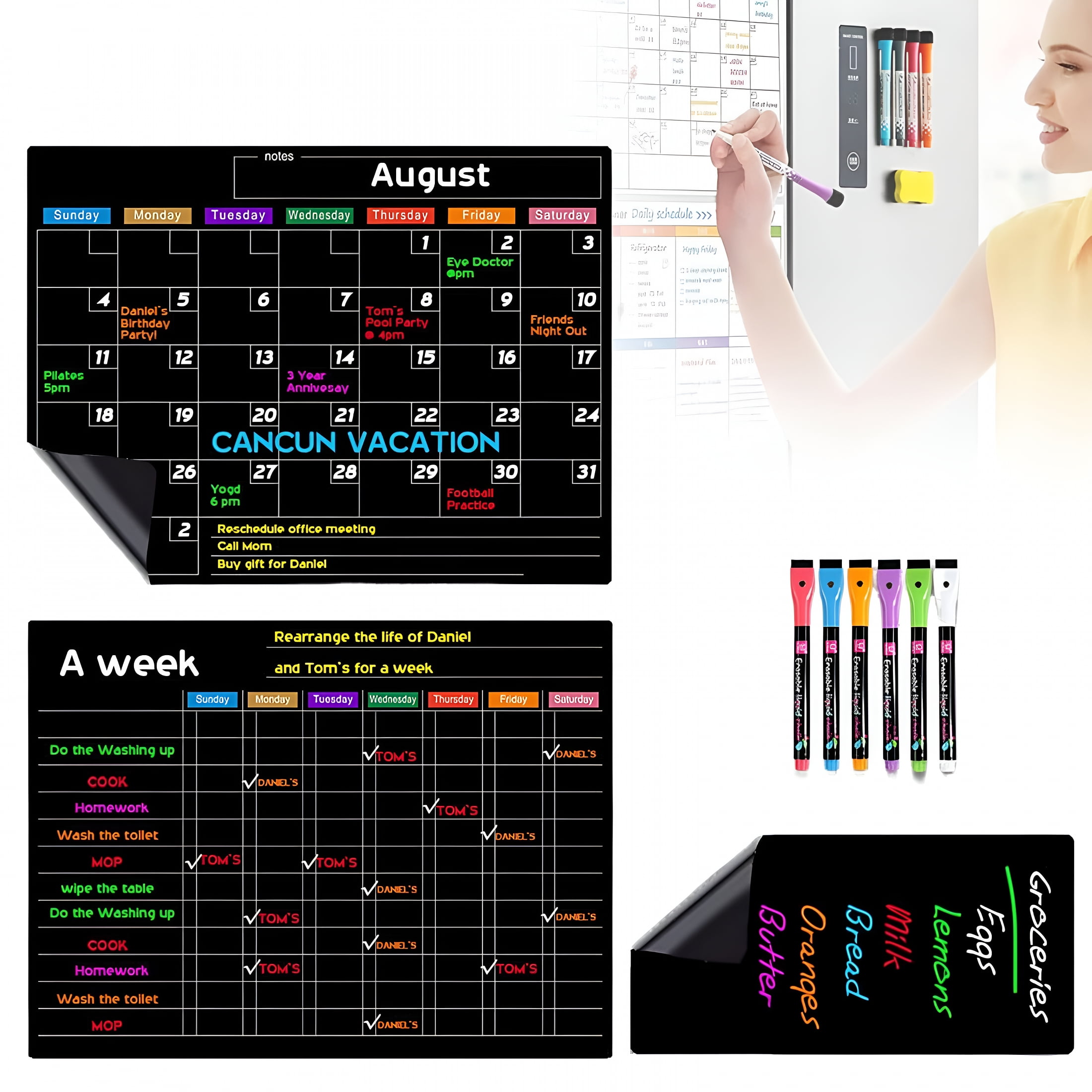 CCOCC 2026 New Magnetic Calendar Planning Board,Refrigerator Daily Calendar Whiteboard for Fridge Meal Planner Board White Board for School Home 6Ml