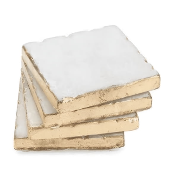 CCOCC 2026 New Marble Coaster,White Marble Square Coaster with Gold Edge,Set of 4,Handmade Hammered Texture Edge,4-Inch Coasters Set of 4 for Coffee,Tea,Drinks,Glasses,Decor