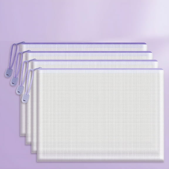 CCOCC 2026 New Mesh Zipper Pouch Bags,4 Pcs Clear Zipper Pouches,A4 Letter Size,Waterproof Document Bags Zip File Folder Organizing Storage Bag for School,Office Supplies