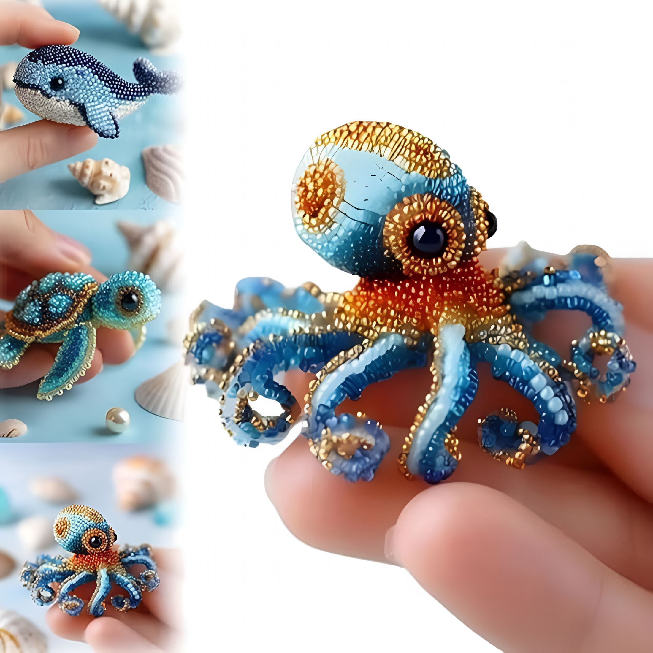 CCOCC 2026 New Octopus Bead Embroidery Kit 3D Ocean Animals Diy Beadwork Craft Kit for Beginners Adults Beaded Ornament Art Supplies&Gift Handmade Gifts Starter Embroidery Set for Craft Lovers