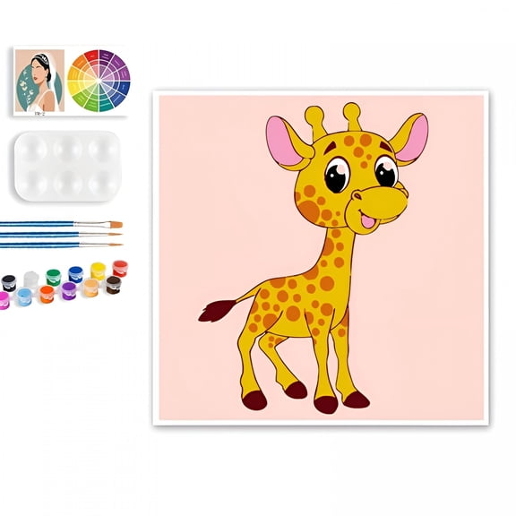 CCOCC 2026 New Paint By Numbers Set for Adult Beginners,8X8 Inch Diy Oil Paint By Numbers for Kids with Frame for Home Decoration for Painting,Crafting,Relaxation,Art Projects,Diy(Cartoon Giraffe)