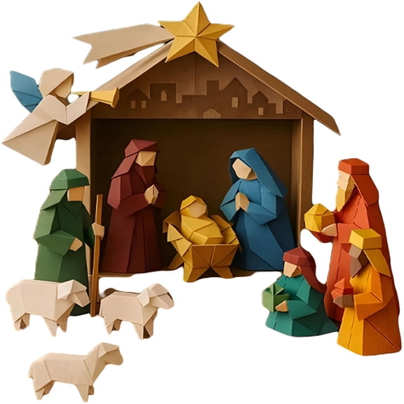 CCOCC 2026 New Paper Nativity Scene Kit,3D Origami Christmas Craft with Animals for Kids&Adults,For Holiday Decor,Craft Projects,Family Activities,Nativity Crafts for Kids