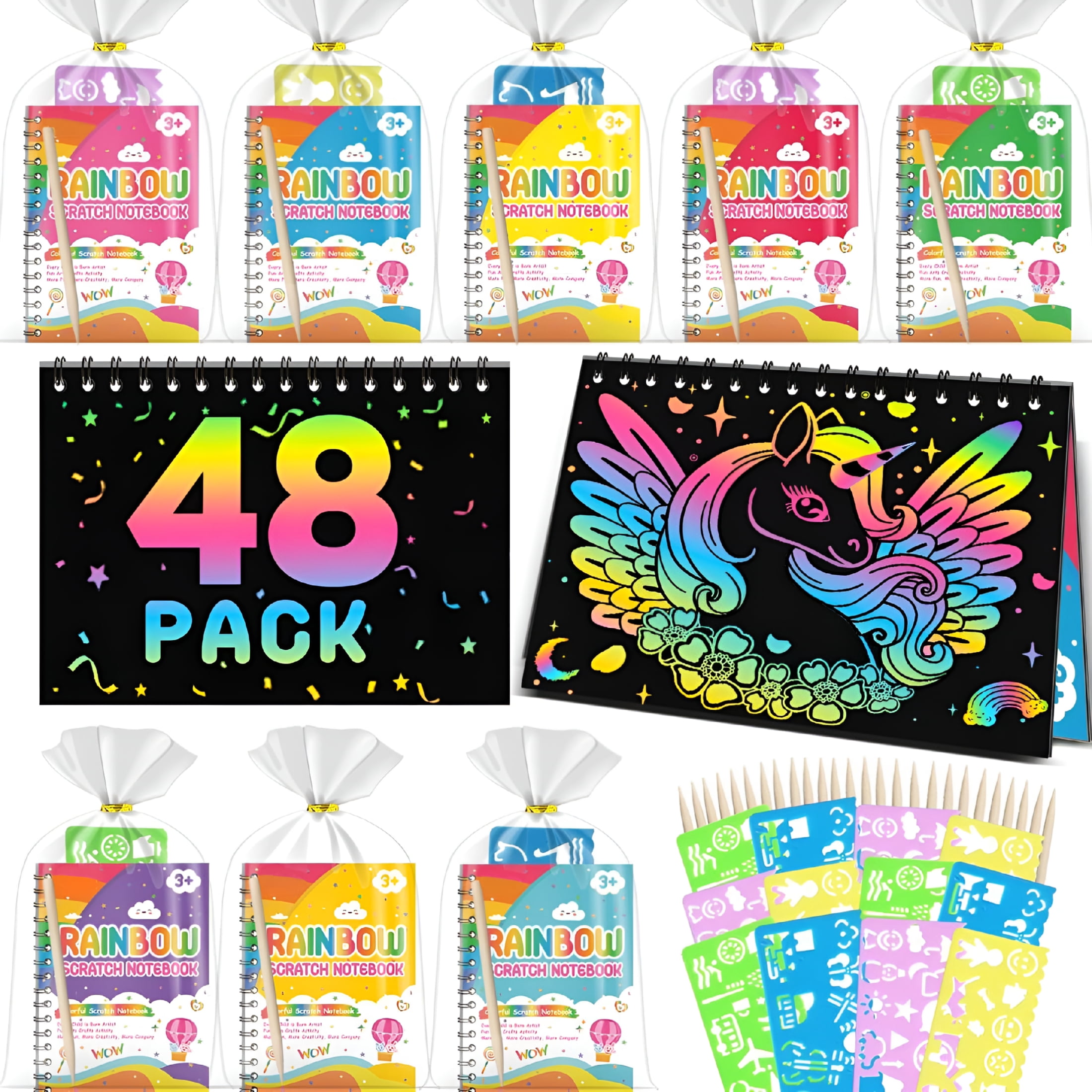CCOCC 2026 New Party Favors Birthday Gifts for Kids,48Pcs Scratch Art Notebook Party Favors for Kids Goodie Bags Stuffers for 3-8 Year Old Girls Boys Art Craft Kit for Classroom Birthday Gifts