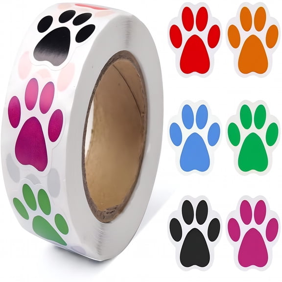 CCOCC 2026 New Paw Prints Stickers(1 Inch/ 500 Stickers)Dog Stickers Paw Prints Stickers,Self-Adhesive Labels Animal Shape Wall Decal,Paw Stickers Roll for Kids,Parties,Vets,Kennels and Mailing