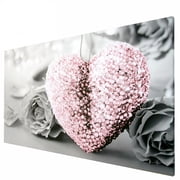 CCOCC 2026 New Pink Heart and Grey Flower Art Canvas Print Wall Hanging Picture Decor Frameless for Bedroom, Living Room, Nursery, Modern Home, Gift for Her.
