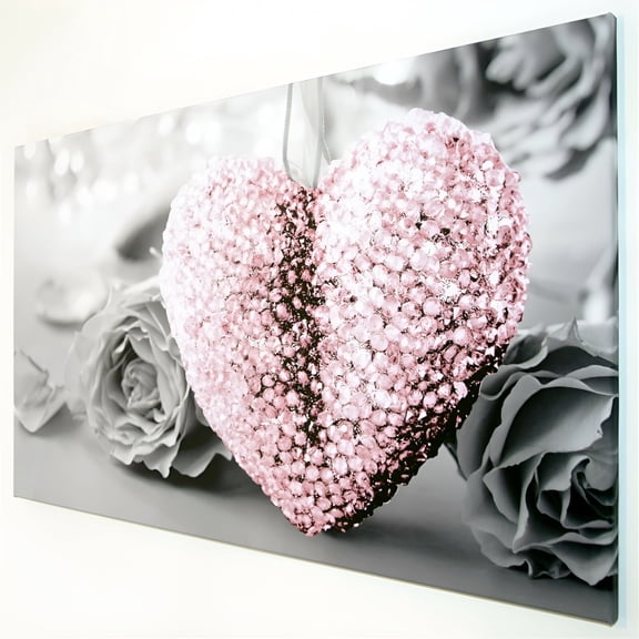 CCOCC 2026 New Pink Heart and Grey Flower Art Canvas Print Wall Hanging Picture Decor Frameless for Bedroom,Living Room,Office,Nursery