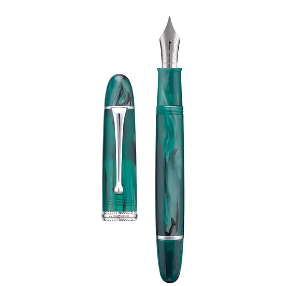 CCOCC 2026 New Piston Fountain Pen Green Marble Acrylic,Medium Nib Silver Trim Smooth Writer Collection for Students and Office Professionals Calligraphy Pen