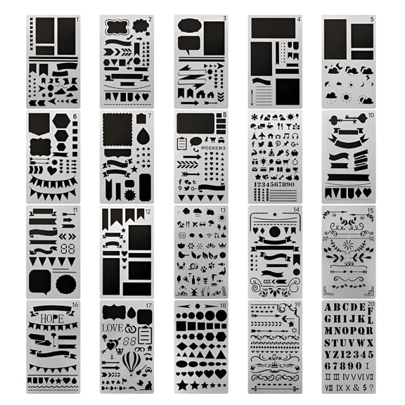CCOCC 2026 New Plastic Painting Stencils Shape Stencils 4 X 7 Inch 20 Sheets Home Decor Fully Patterned and Convenient to Operate Christmas Ornaments Reusable Stencils Template White