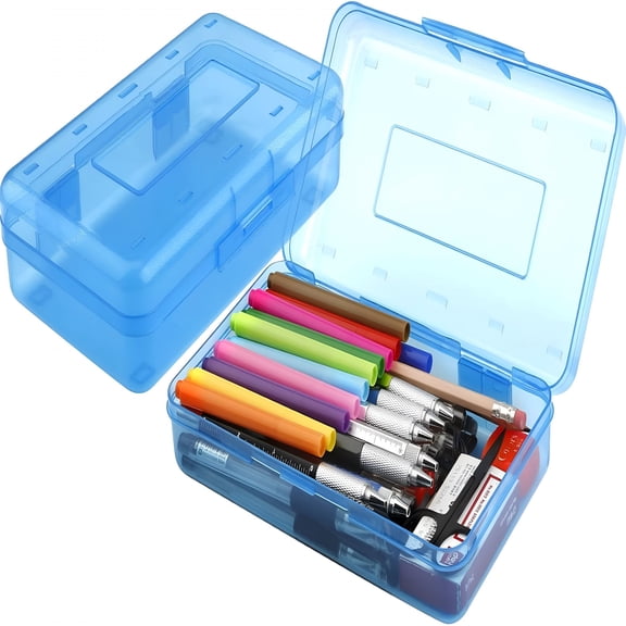 CCOCC 2026 New Plastic Pencil Box,Clear Pencil Box,Large Plastic Pencil Case Crayon Box,Colored Hard Pencil Case Organizer,Maker Organizer with Lid,Small Art Craft Storage Containers Pen Box,Blue