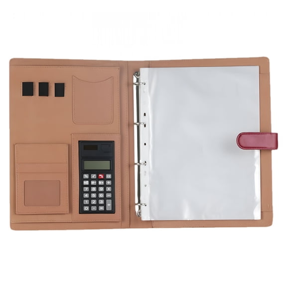 CCOCC 2026 New Portfolio Folder with Calculator Faux Leather Padfolio with A4 Size Clipboard for Business Interview and Resume,A4 Document Storage with Transparent Pockets for Men and Women