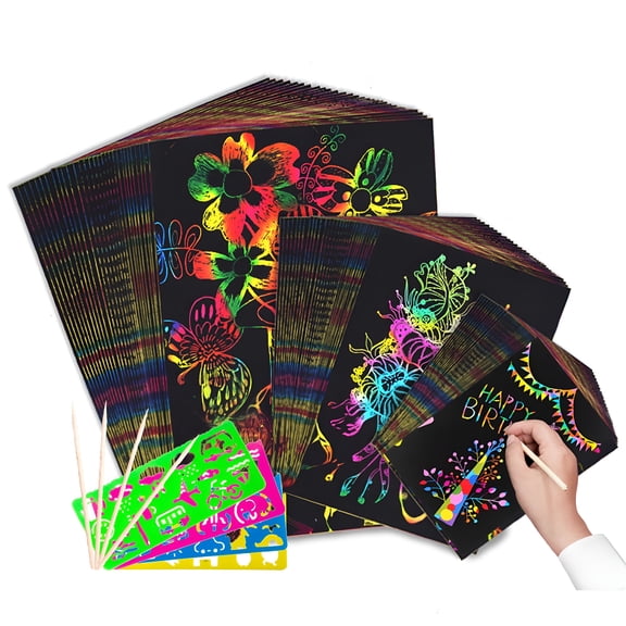 CCOCC 2026 New Scratch Arts Paper Set and Crafts Kits,Magic Rainbow Drawing Cards Crafts for Adults Gift for Kids 3 4 5 6 7 8-12 Years Old Girls Boys(79 Pieces)