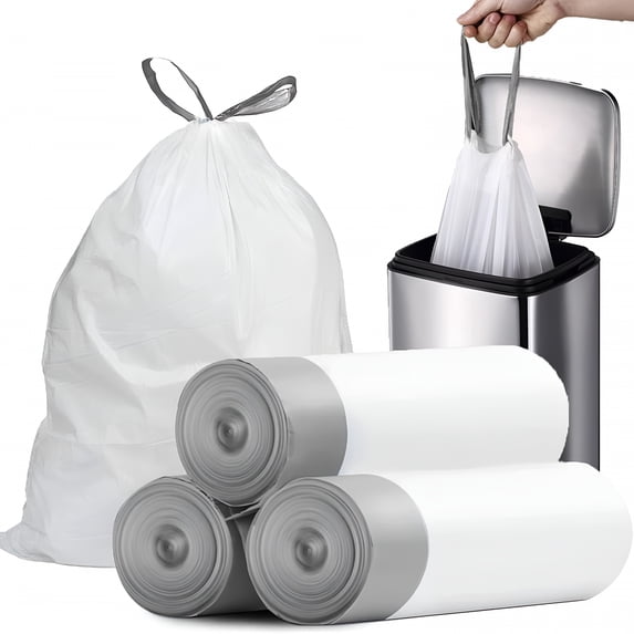 CCOCC 2026 New Small Trash Bags 4 Gallon - 75 Count Drawstring 4 Gallon Trash Bag,Pre-Separated Small Garbage Bags Bathroom Trash Bags,Unscented White 4 Gal Trash Can Liners