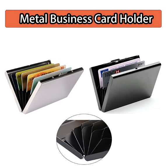 CCOCC 2026 New Stainless Steel Business Card Holder 6 Cards Capacity Black/Silver for Work, Business Meetings, Professional Networking, Office Use, Travel, Organization