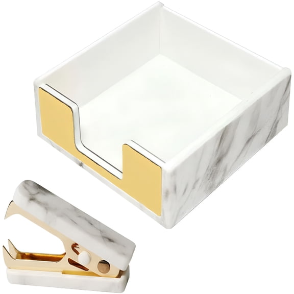 CCOCC 2026 New Sticky Note Holder Dispenser,Mini Staples Removers,Puller Tool Office Supplies Set Desk Accessories Organizer for Office, Home, Study, White and Gold