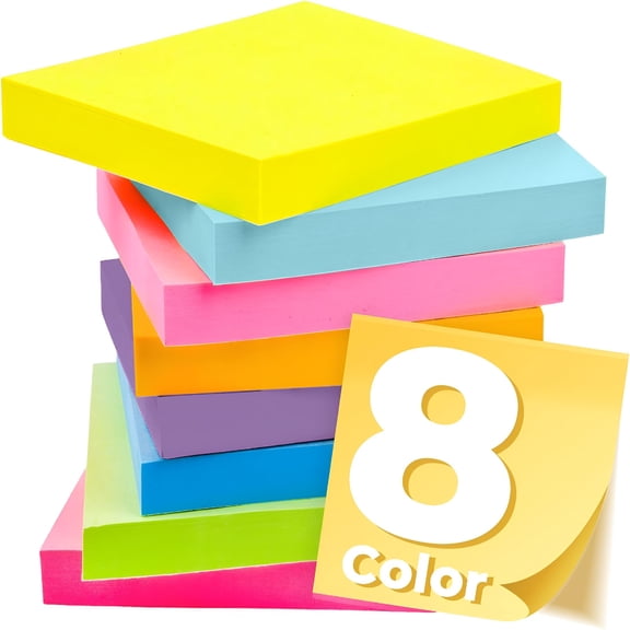 CCOCC 2026 New Sticky Notes 3X3 Inches,Bright Colors Self-Stick Pads,Easy to Post for Home,Office,Notebook for Classroom,Planner,Study 100 Sheets/Pad (8 Pads)