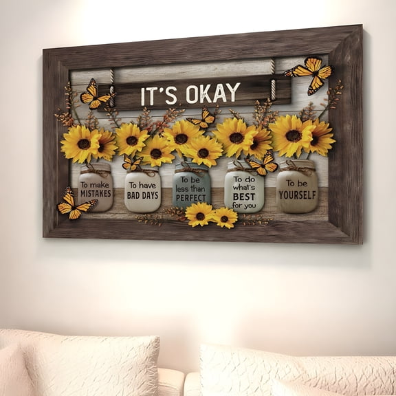 CCOCC 2026 New Sunflower Wall Art Okay Inspirational Quotes Canvas Print Wall Decor Sunflower Painting Picture Contemporary Artwork for Livingroom Bathroom Office Home Decor 12X18In(With Frame)