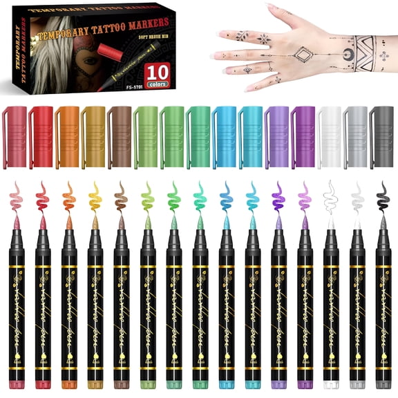 CCOCC 2026 New Temporary Tattoo Markers Set-10-Color Body Art Pens,Body Paint Markers for Bold Designs with Dual Tips,Vibrant Body Art Markers for Skin for All Ages (1 Set of 15 Colors)