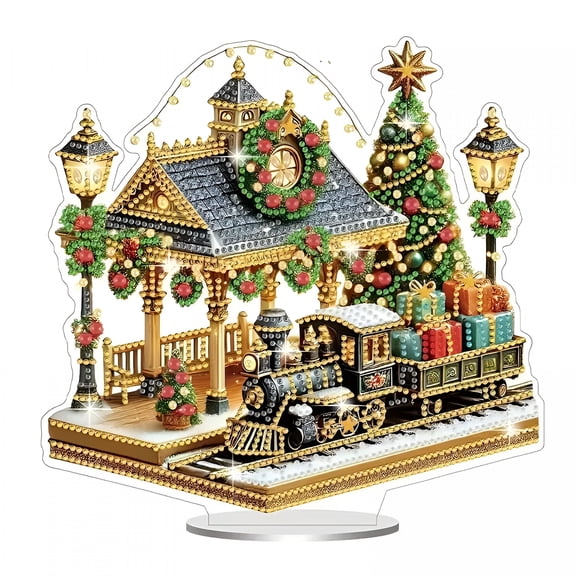 CCOCC 2026 New Train Platform Diy Tabletop Diamond Art Kit Special Shaped Rhinestone Desk Ornament Stand-Up Gem Craft Kit Double-Sided Pattern,Christmas Gift.